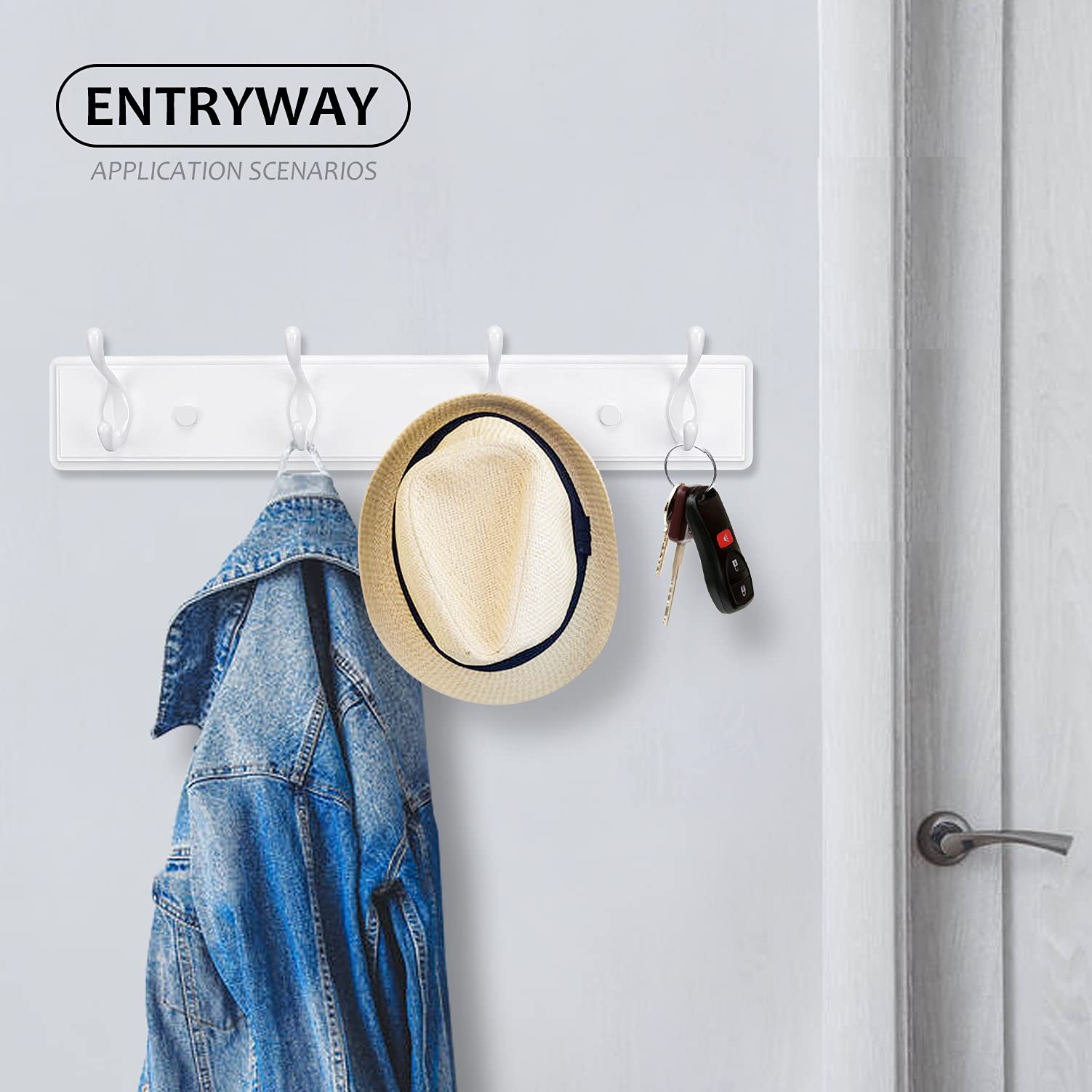 Badiano white coat rack with four hooks for towels and keys.