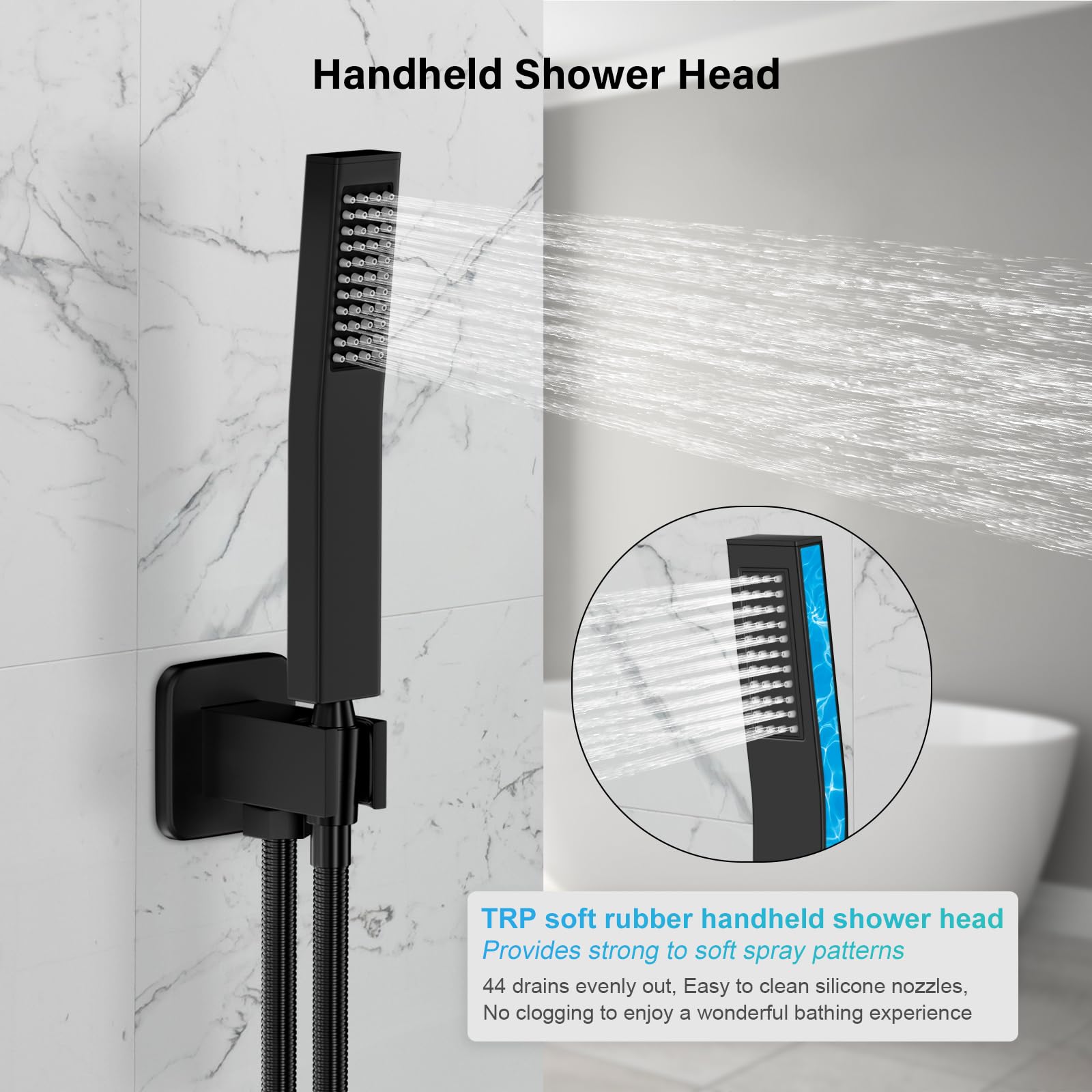 Baetuy 71-inch anti-kink shower hose extended for reach.