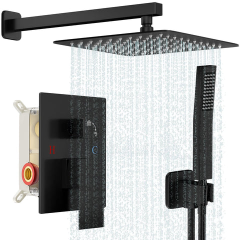 Baetuy black shower system front view with durable all-metal construction.