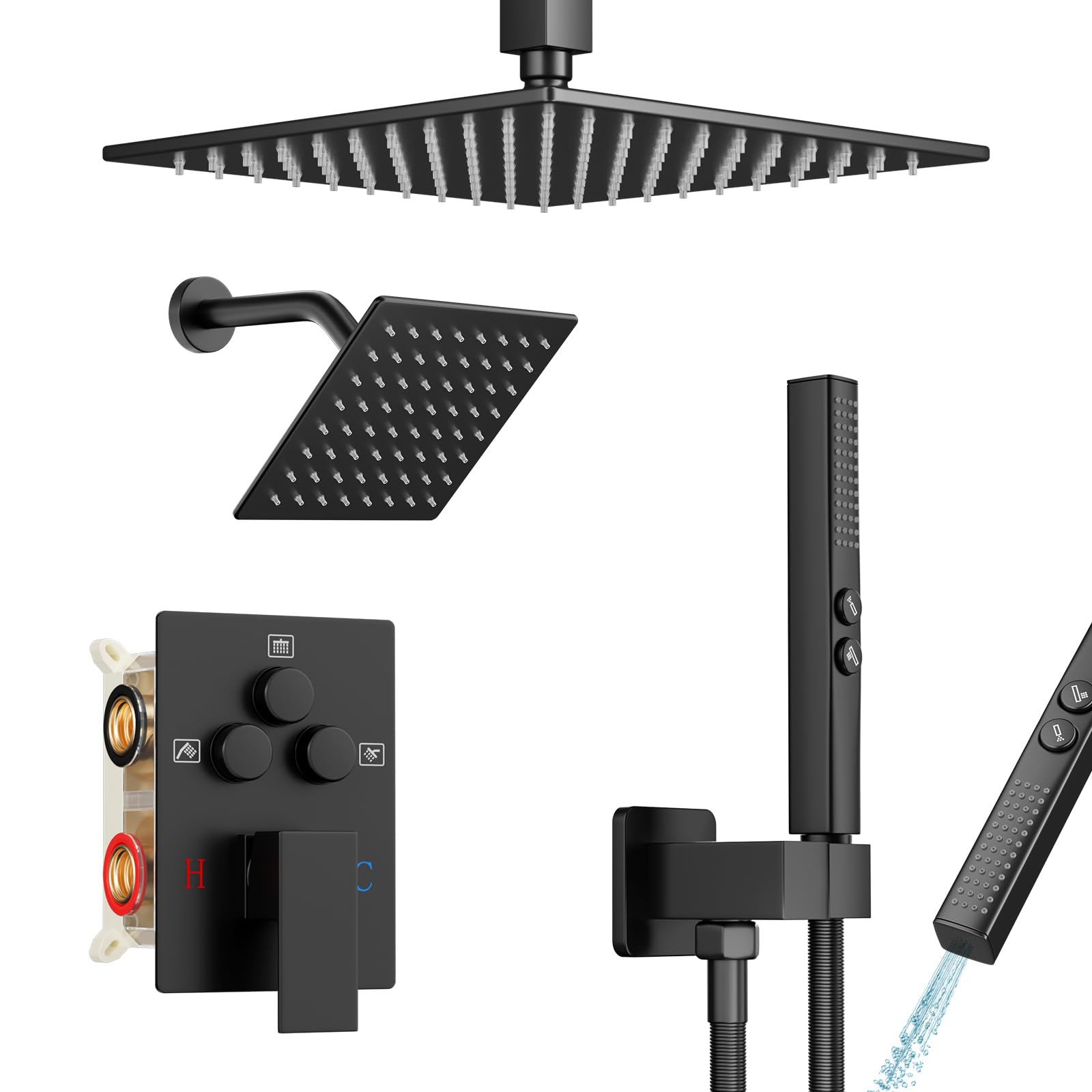 Baetuy ceiling head 10in in black delivers immersive rainfall at home.