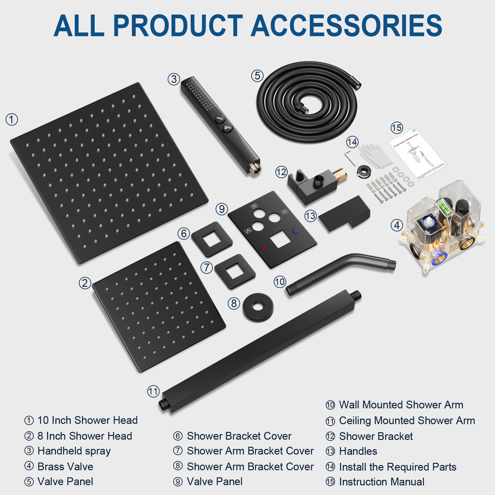 Baetuy black shower system aesthetic enhances modern bathrooms.