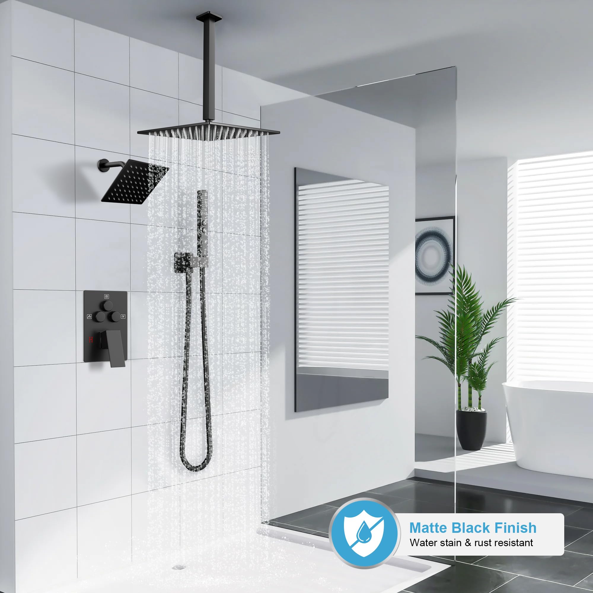 Baetuy wall head 6in black for targeted spray and style.