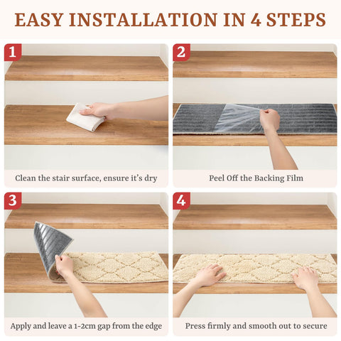 Bagail Basics machine-washable stair treads simplify cleaning and upkeep.