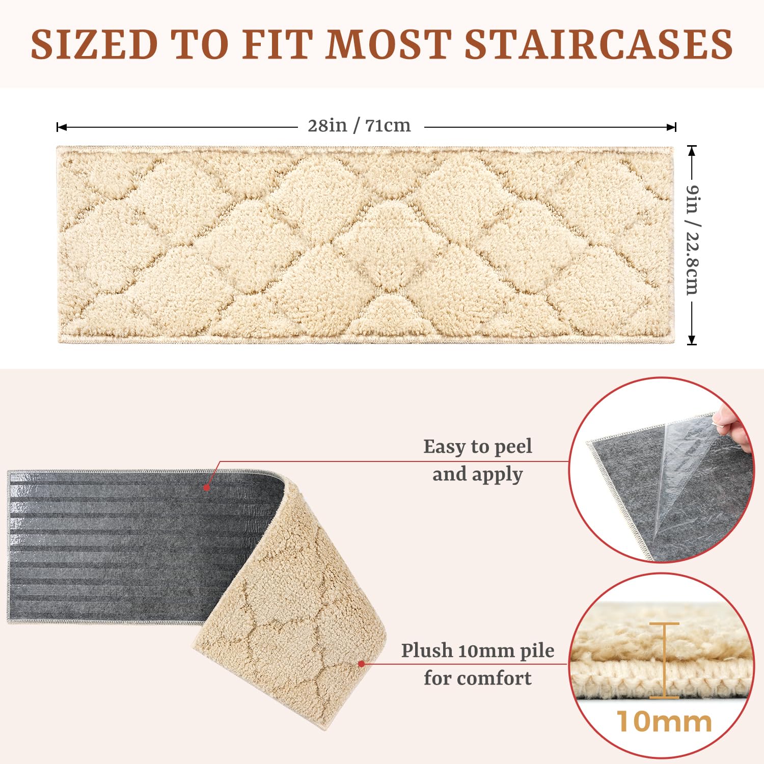 Bagail Basics plush 5mm pile provides comfort and quiet stair steps.