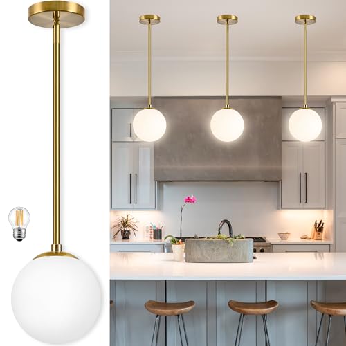 Bagood 6-inch globe pendant with milk glass shade for a warm kitchen glow
