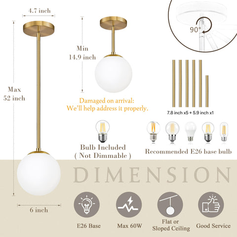 Bagood globe pendant includes G45 bulb for immediate lighting