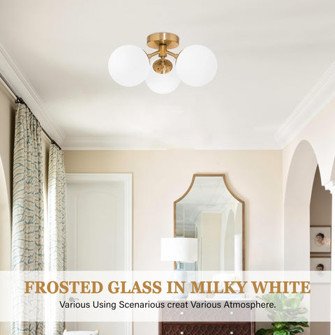 Bagood semi-flush mount brass fixture blends contemporary and retro decor.