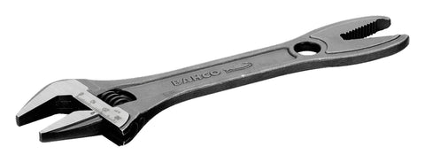Bahco Alligator wrench V-jaw with angled teeth for secure grip on pipes.