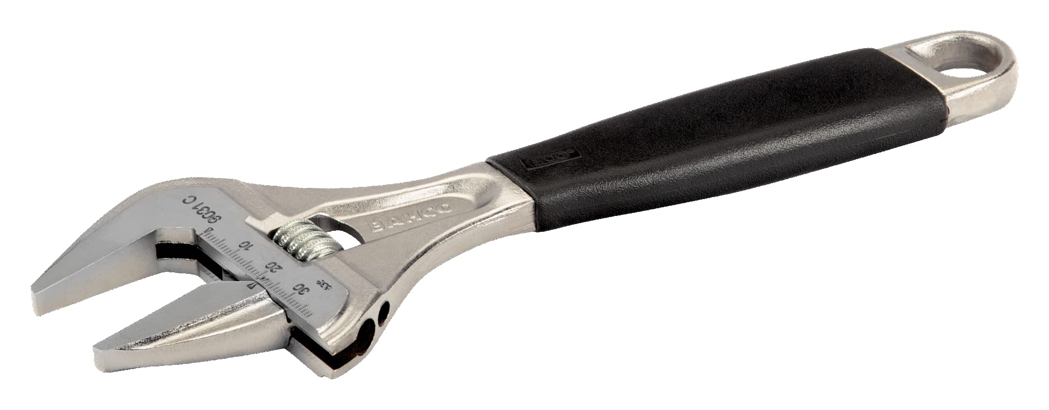 Bahco 8in big mouth wrench with wide jaw and slim head for tight spaces.
