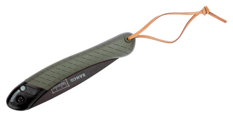 Bahco Laplander leather strap and carry loop for easy one-handed transport.