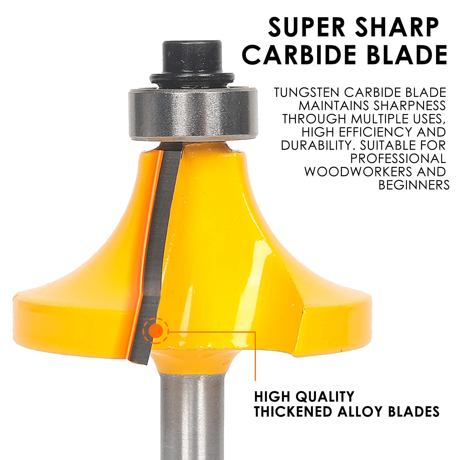 BAIDETS Round nose bit 1/4in creates smooth edge profile.