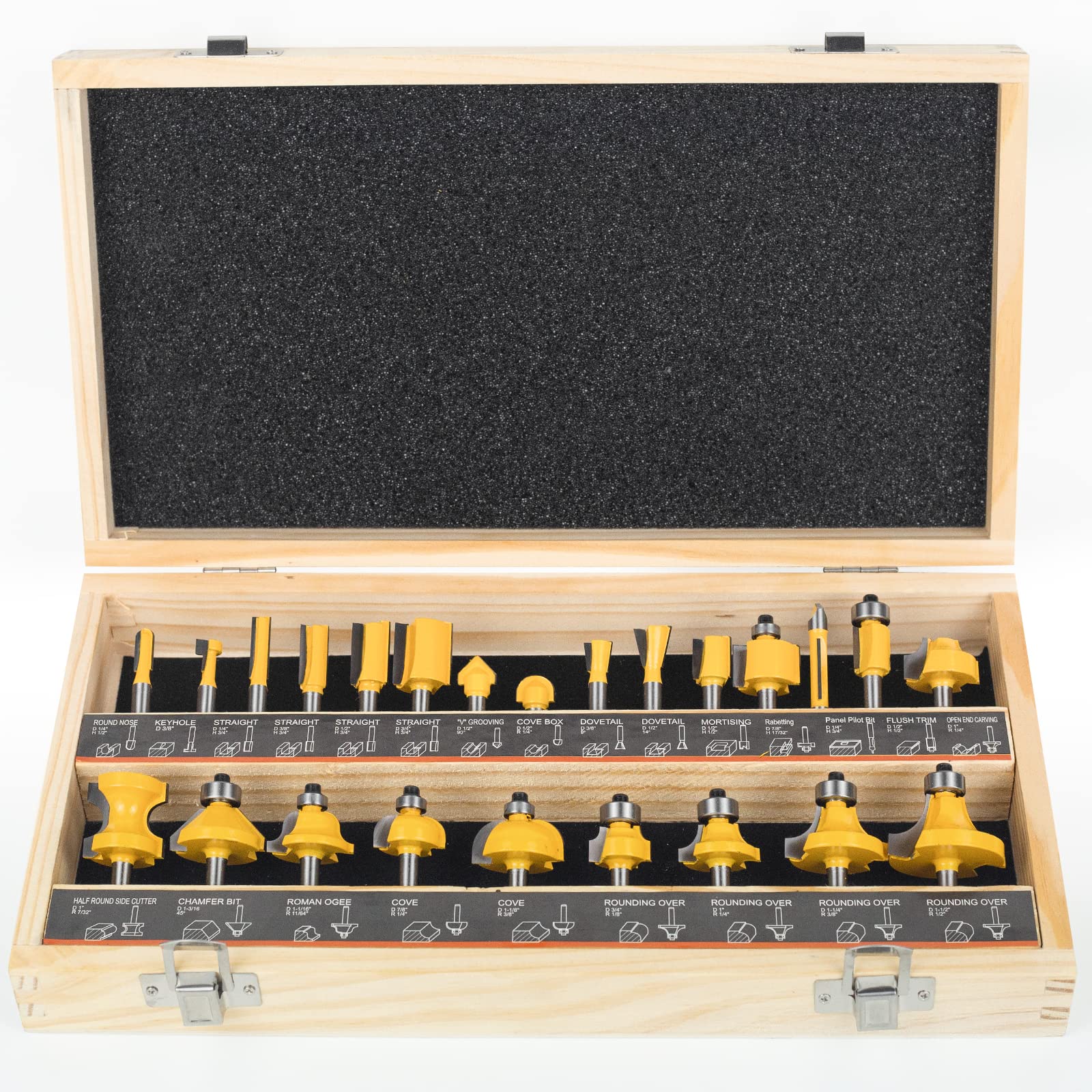 BAIDETS router bits set in a wooden case for easy storage and quick access.