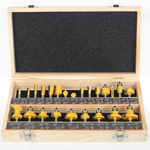 BAIDETS router bits set in a wooden case for easy storage and quick access.