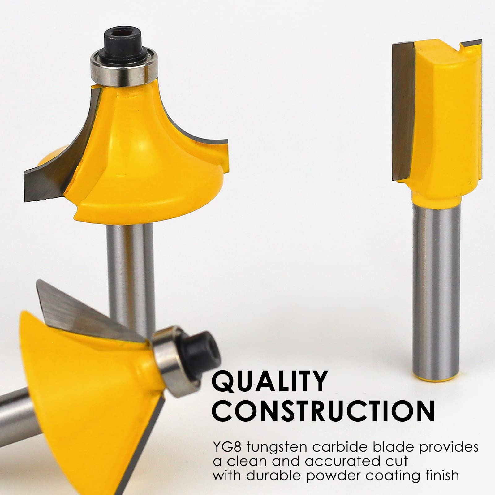 BAIDETS router bits set 45-degree chamfer 1-1-4 for bevels.