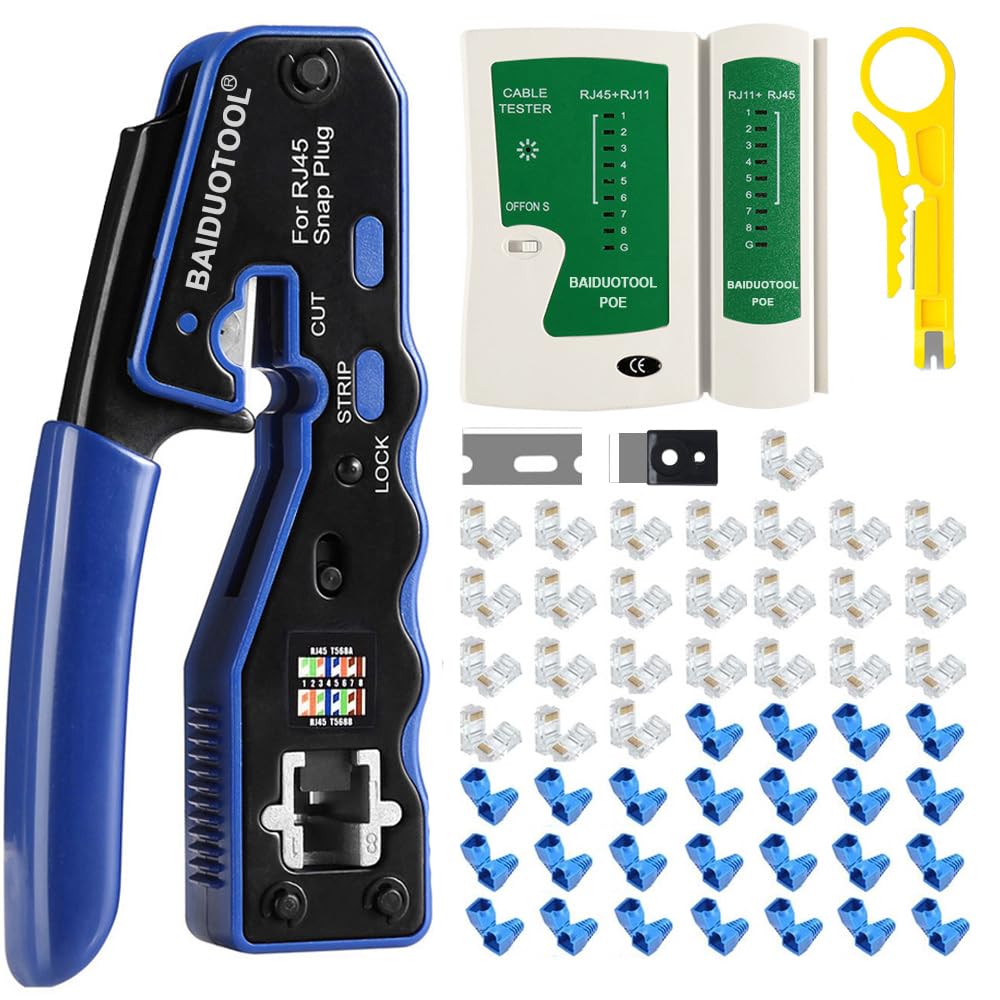 BAIDUOTOOL RJ45 crimp tool front view for precise cable termination.