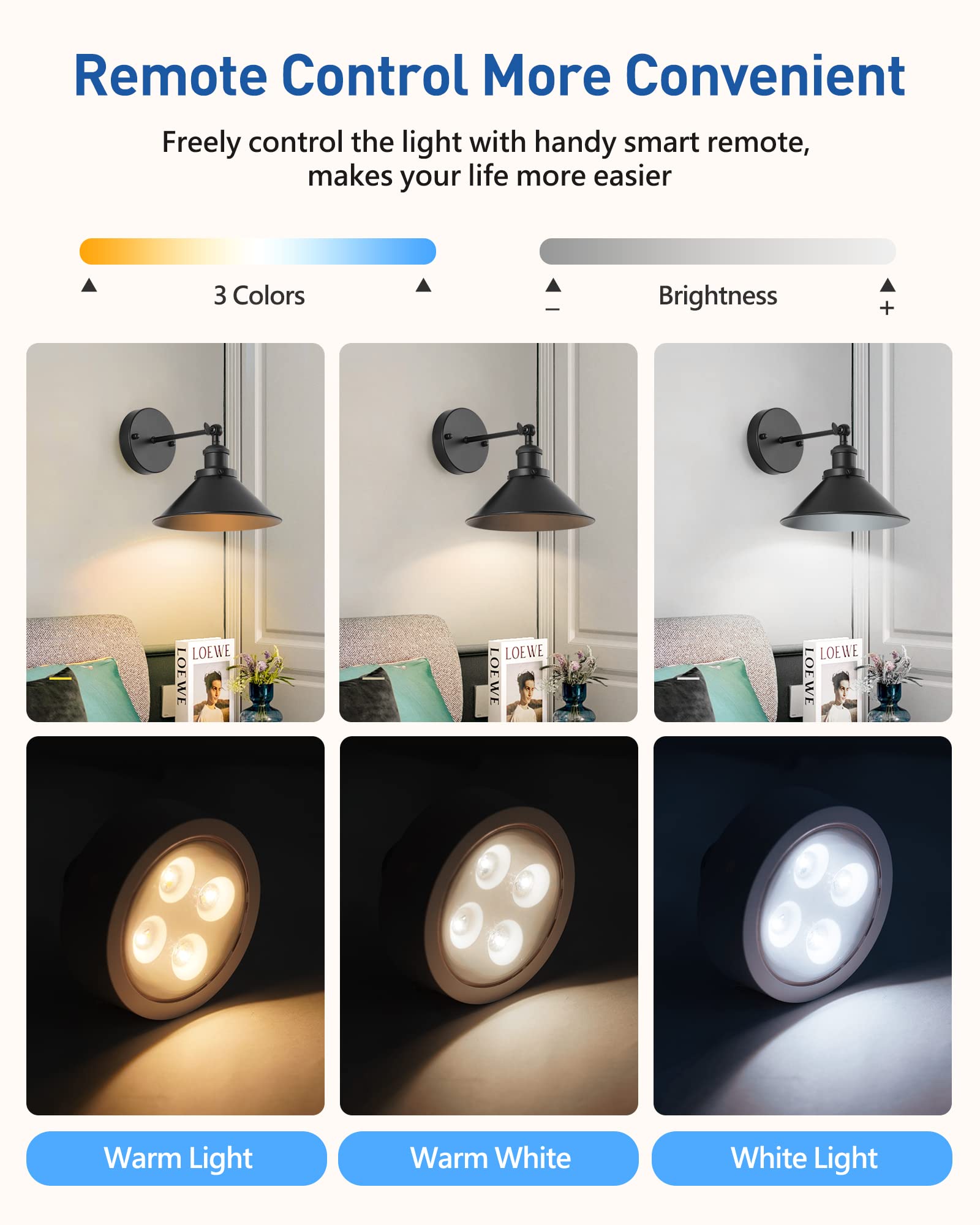 Bailoch wall sconce remote control with dimmable LED lighting.