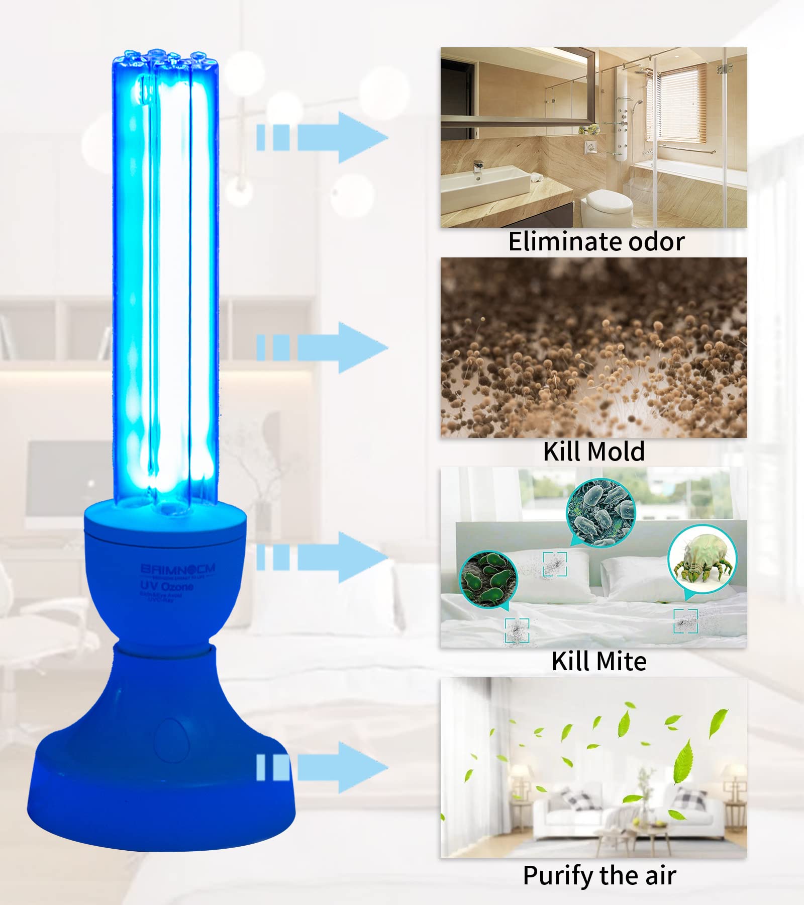 BAIMNOCM living room setup using UV light for room-wide sanitation