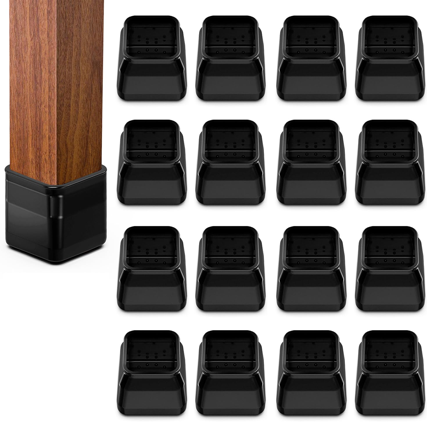 BAIPOK square chair leg protectors pack shot showing invisible fit on floors.