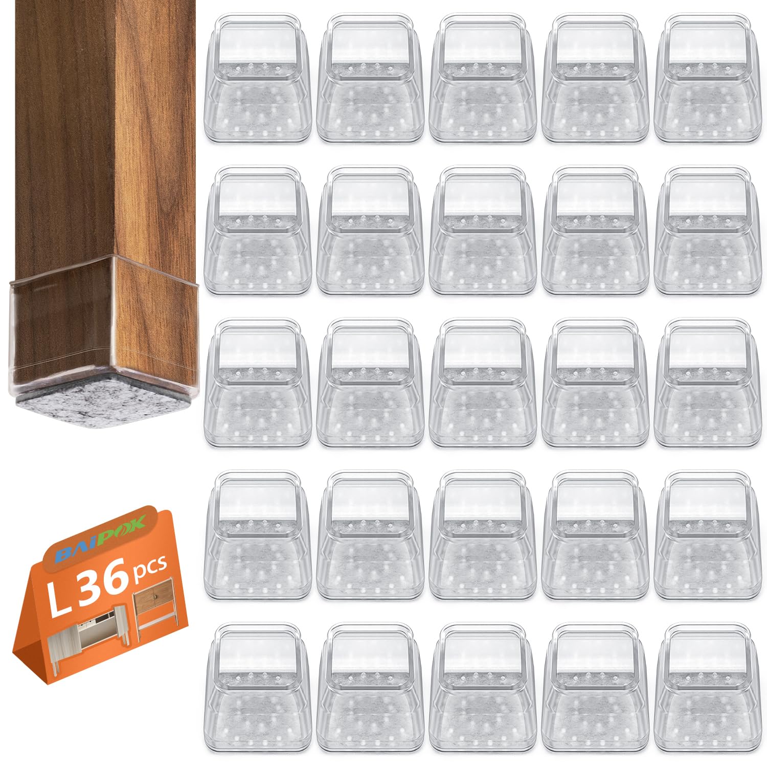 BAIPOK square chair leg protectors with felt bottom on hardwood floors