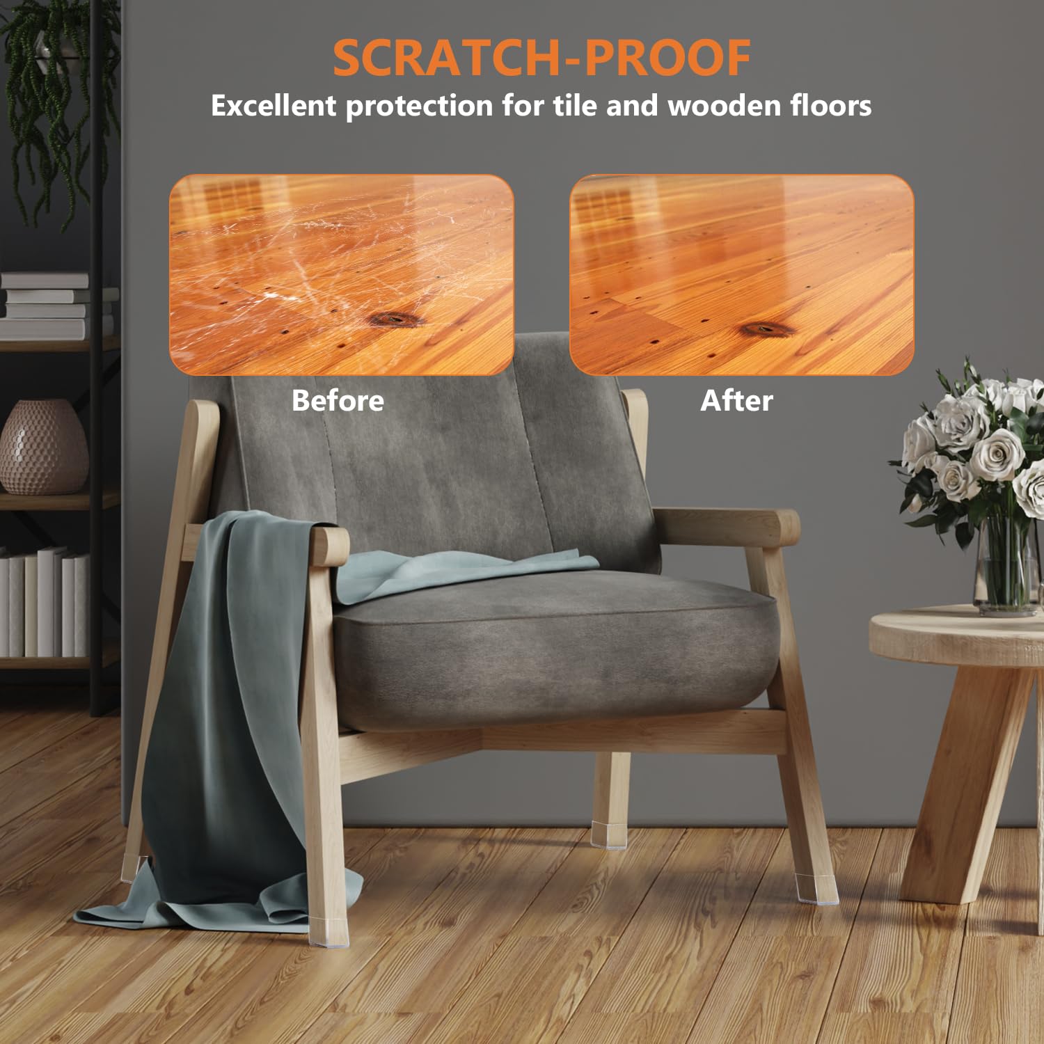 BAIPOK universal-fit square leg covers fit various chairs without slipping.