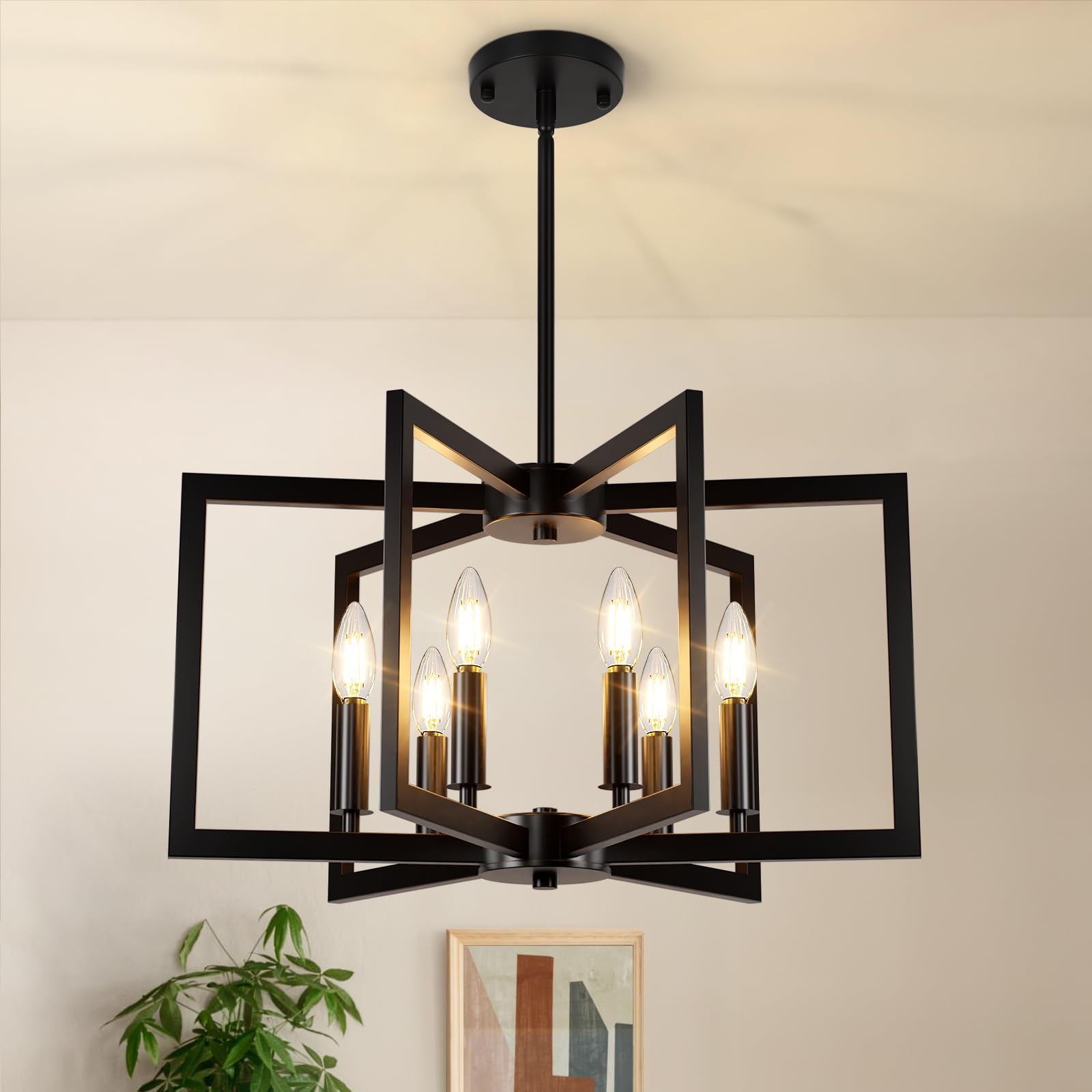 Bairth 6-light chandelier assembly view highlights secure installation.