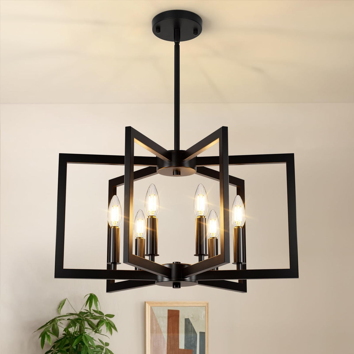 Bairth 6-light chandelier assembly view highlights secure installation.