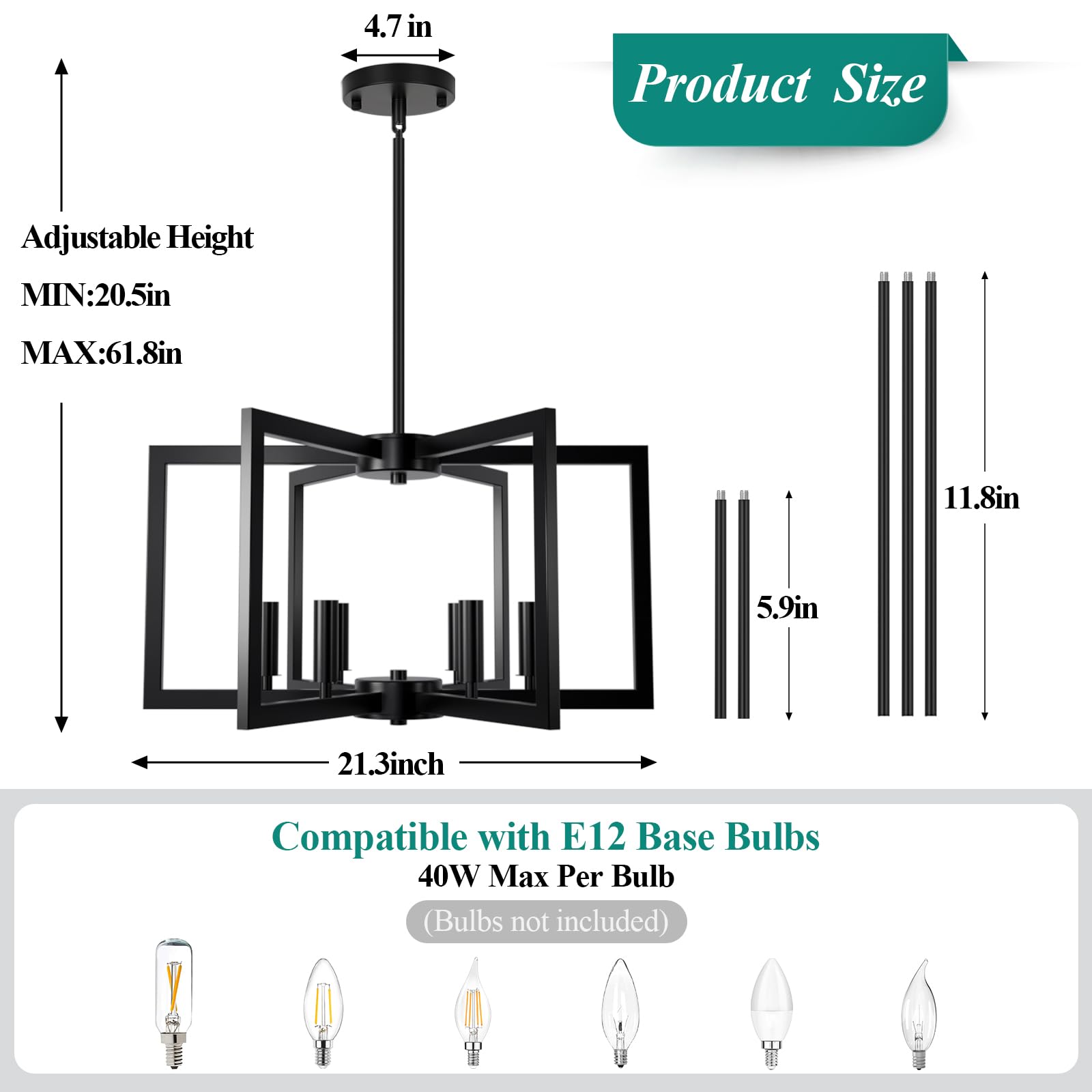 Bairth 6-light chandelier in dining area for bright, even illumination.