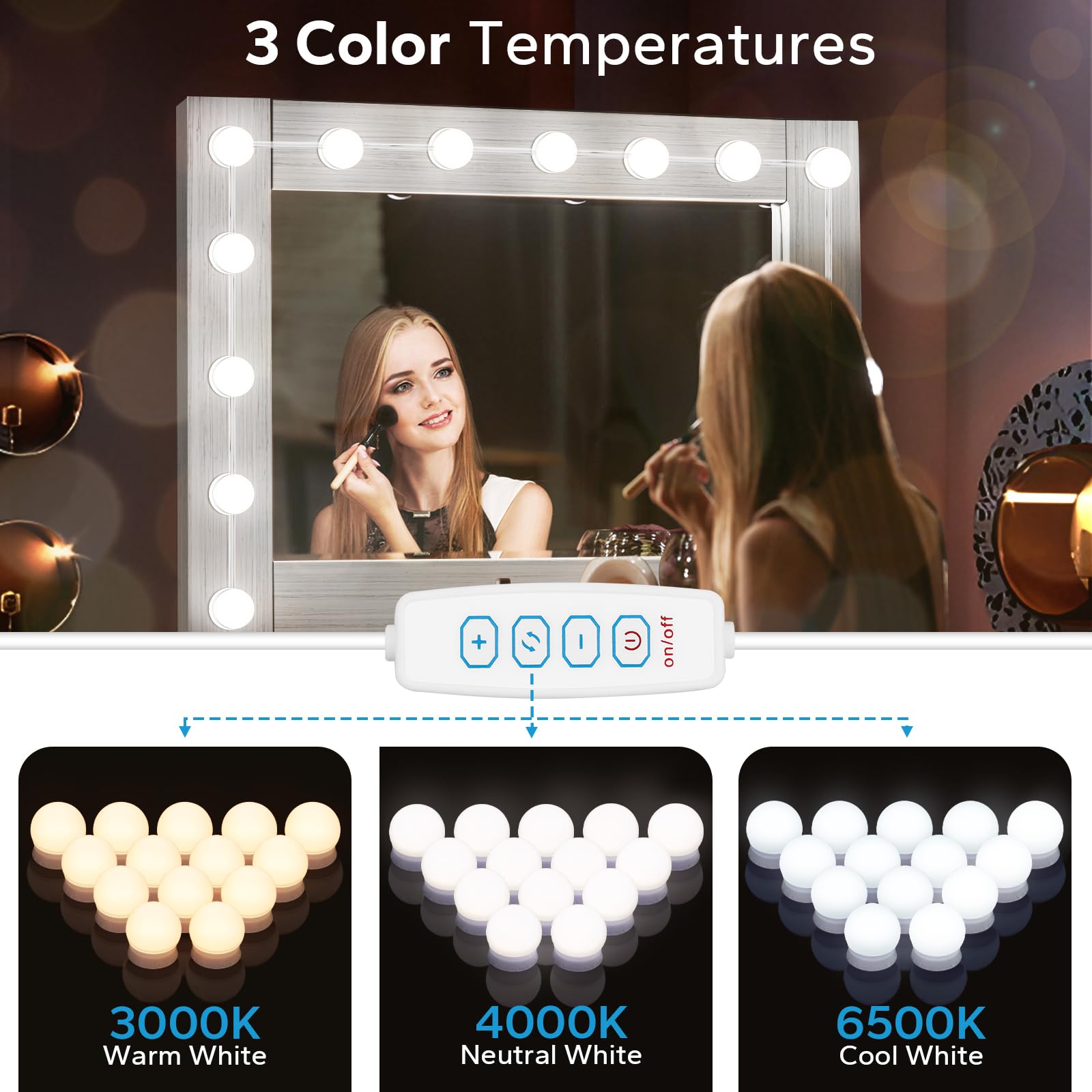 Bairth lights demonstrate 10 brightness levels for precise makeup or skincare sessions.