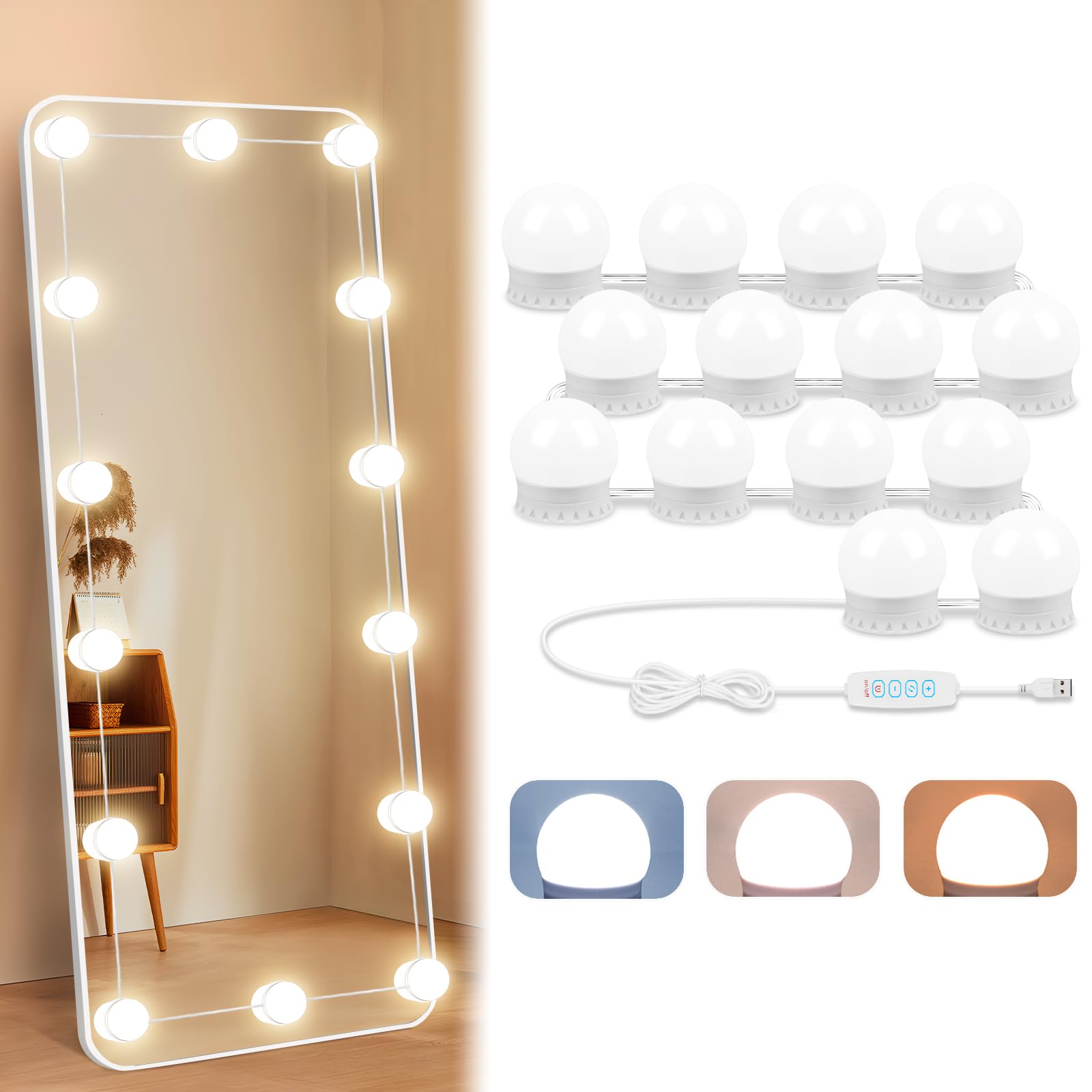 Bairth LED vanity lights close-up showing even glow for makeup prep.