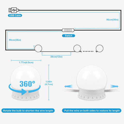 Bairth vanity lights with three color temperatures for warm, neutral, and daylight tones.
