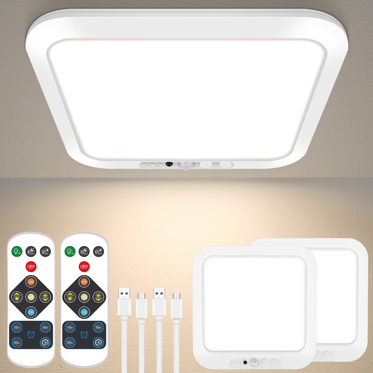 Bairth rechargeable motion sensor light front view for closet illumination.