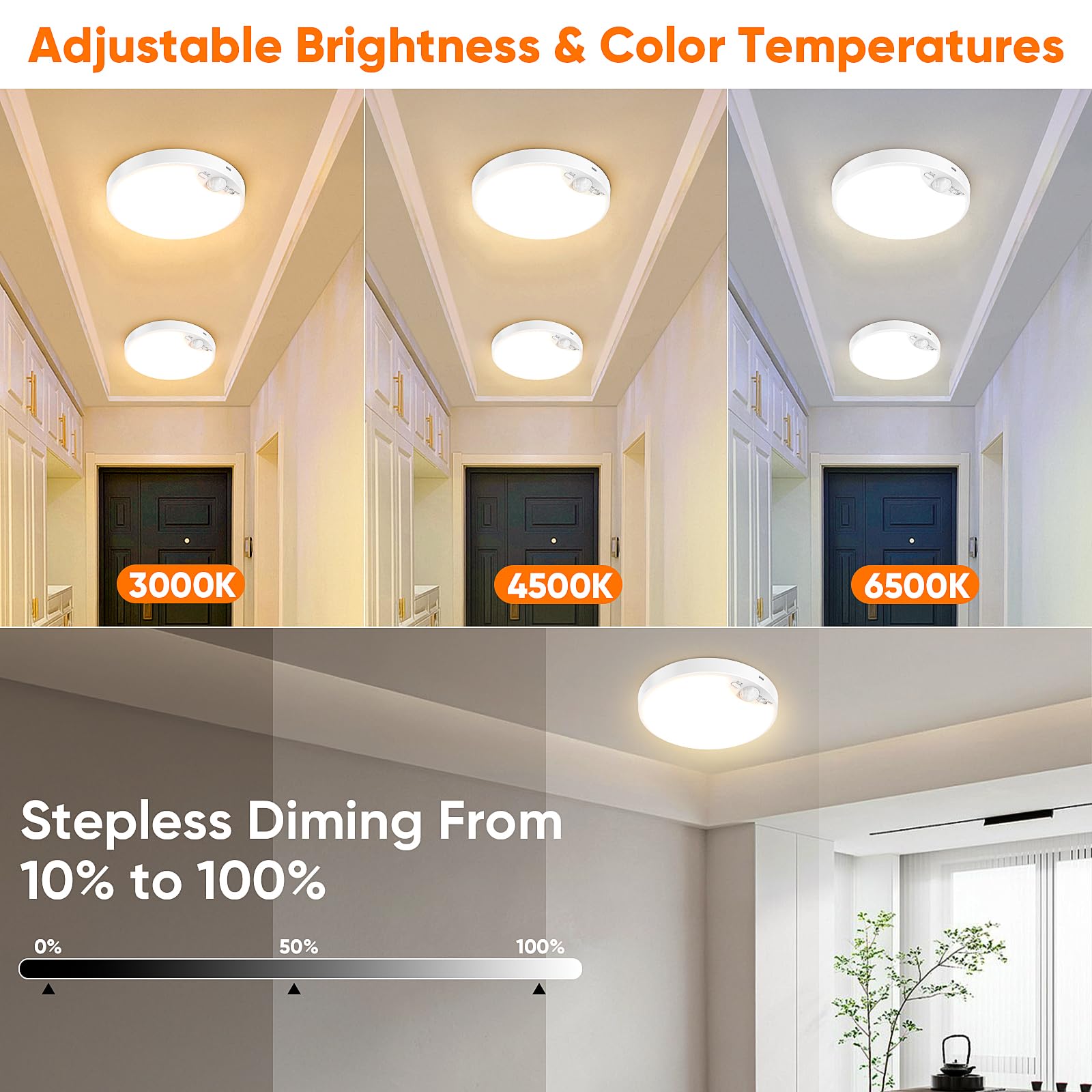 Bairth stepless dimming ceiling light with smooth brightness control.