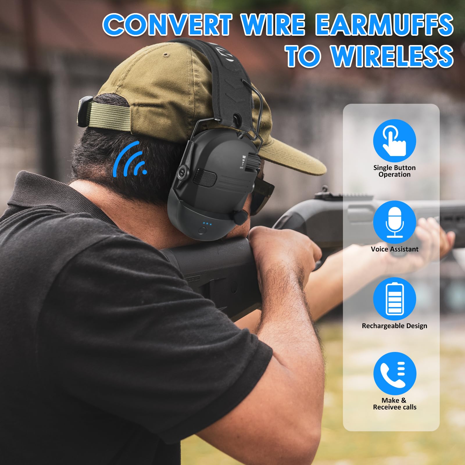 BAISHARK Walker earmuff smart voice alert highlights battery and connection status