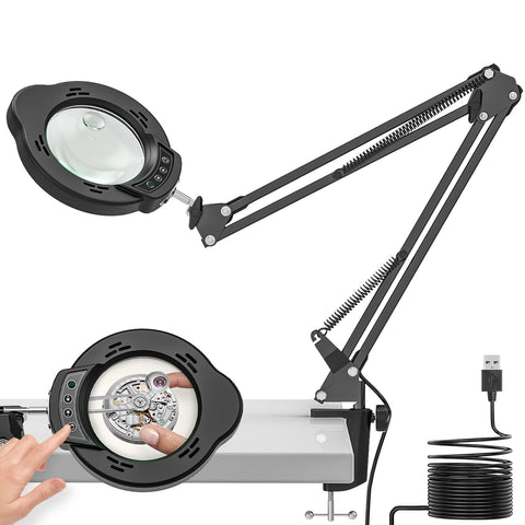 Baishun magnifying glass with light and clamp for precise 15x/10x viewing