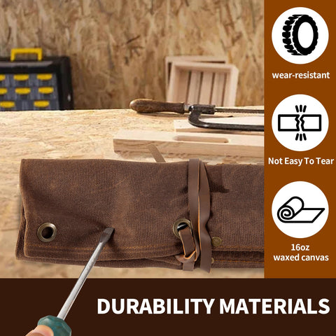 Baizoy Chisel Roll in use on a woodworking setup for organization.