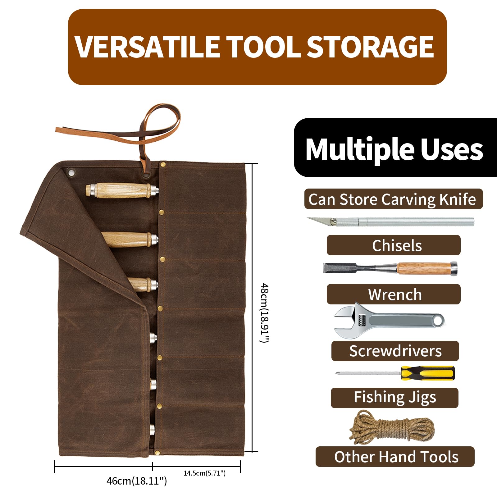 Baizoy tool roll open view showing six pockets for quick access.