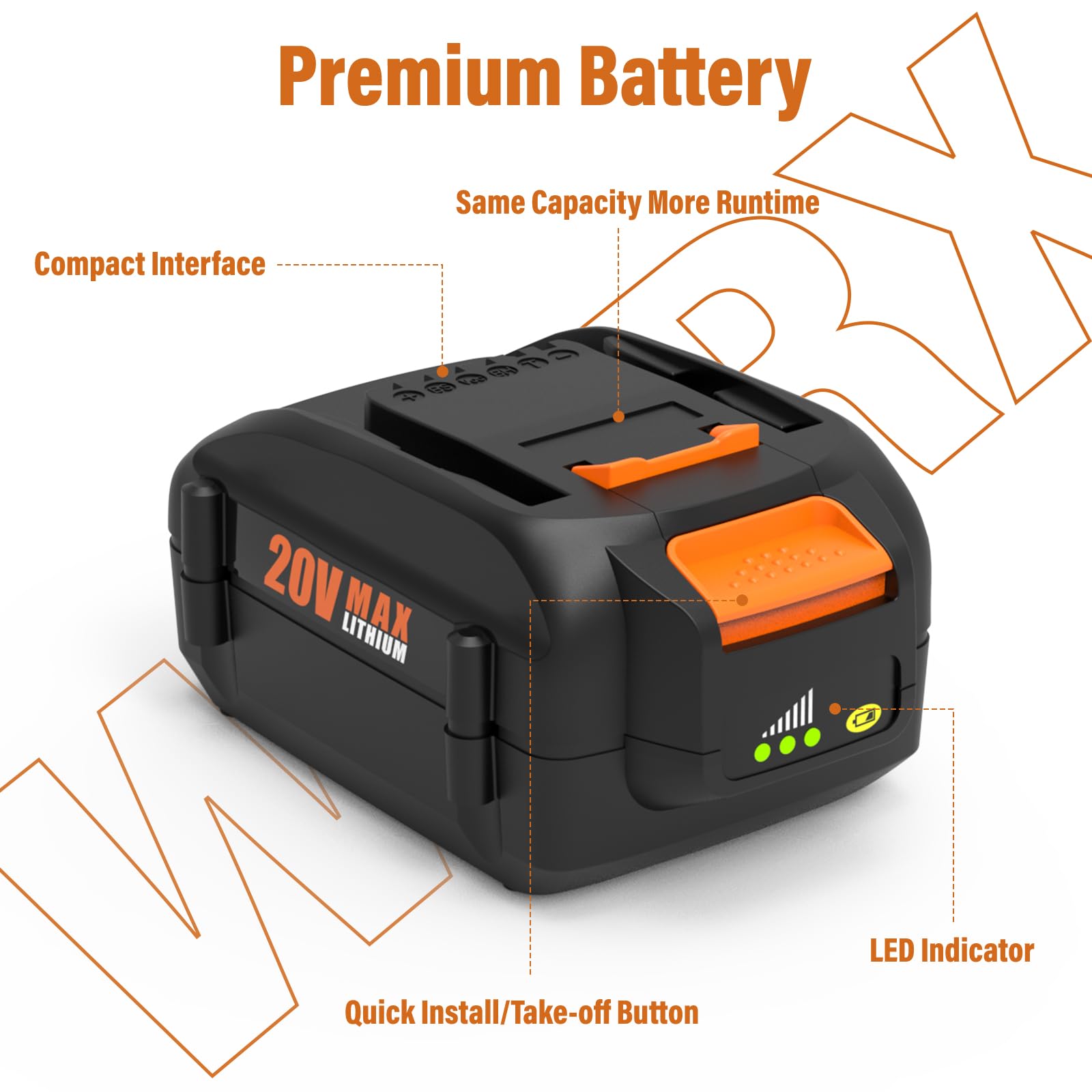 Bakipante 20V battery LED indicator showing remaining charge for easy monitoring