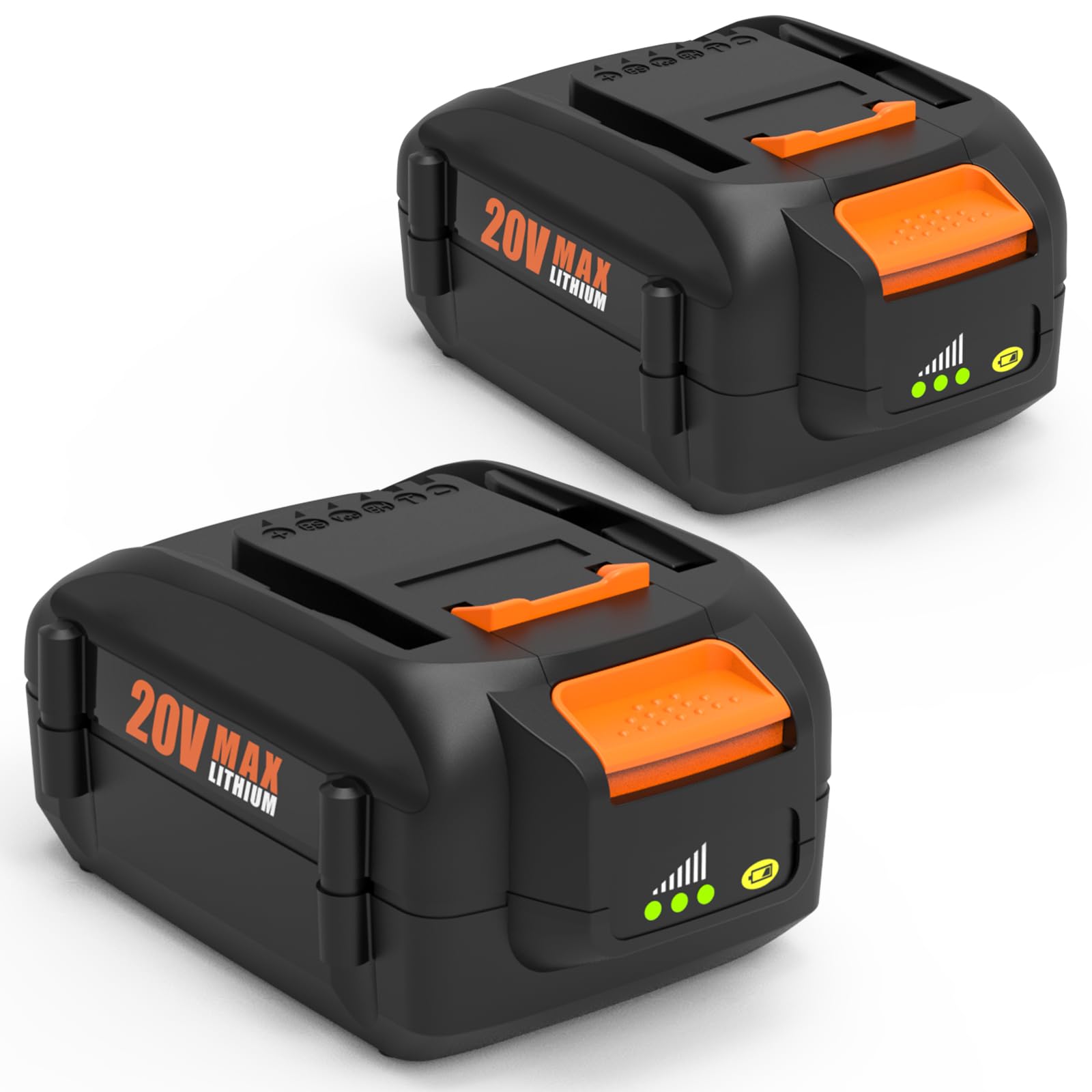 Bakipante 2-pack 20V battery front view for Worx tools with extended runtime