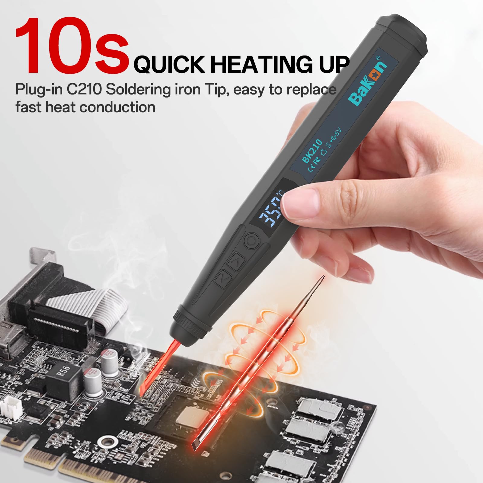 BAKON BK210 LCD display shows real-time temperature during operation.