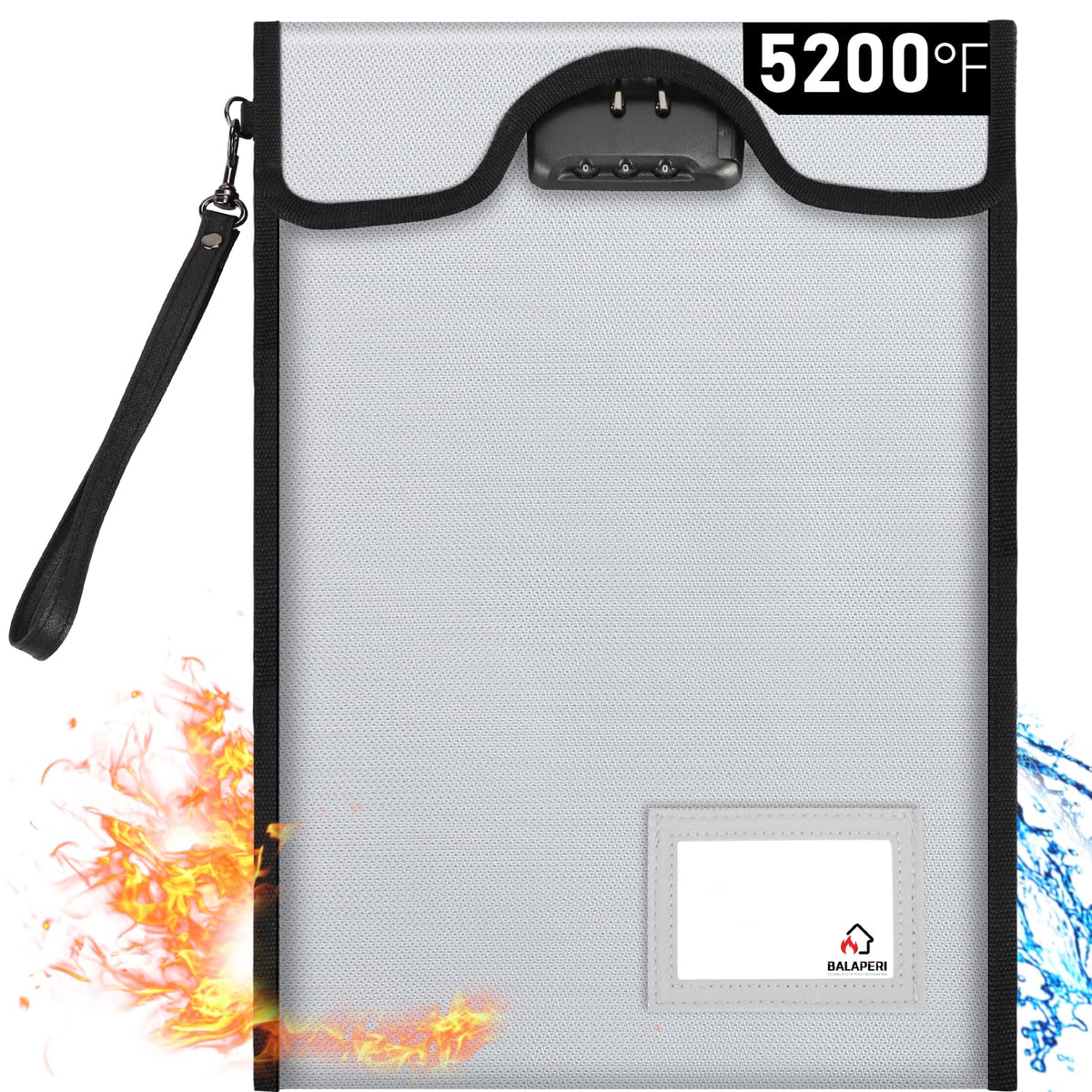 BALAPERI fireproof document bag front view demonstrates sturdy protection for important papers.