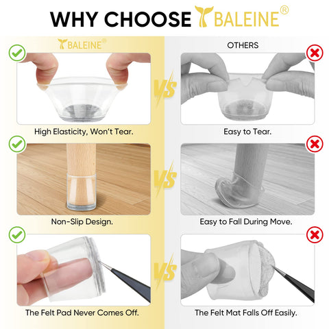 Protects wooden floors from scratches as chairs glide smoothly with BALEINE protectors.