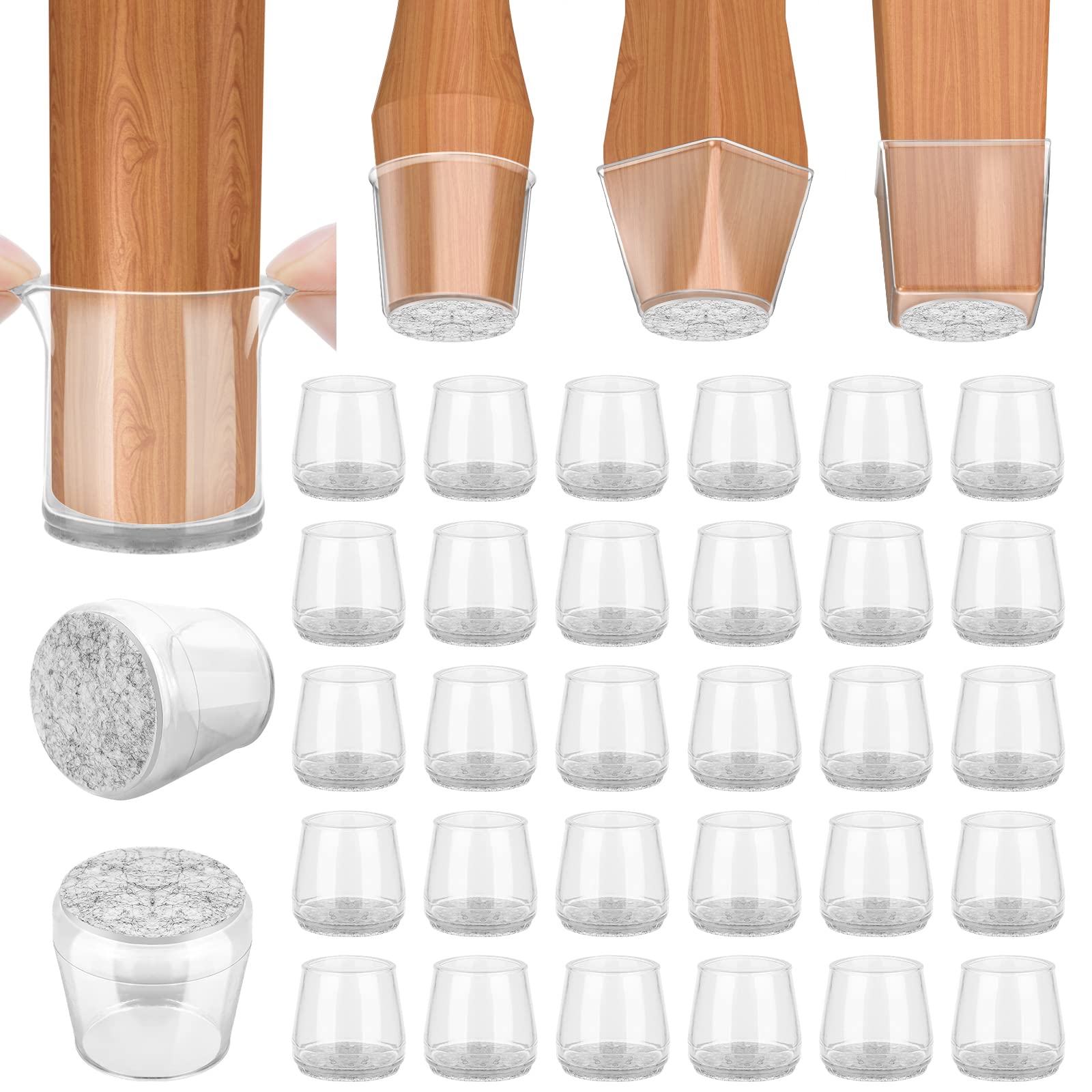 BALEINE clear round L chair leg protector on angle view protecting hardwood floors