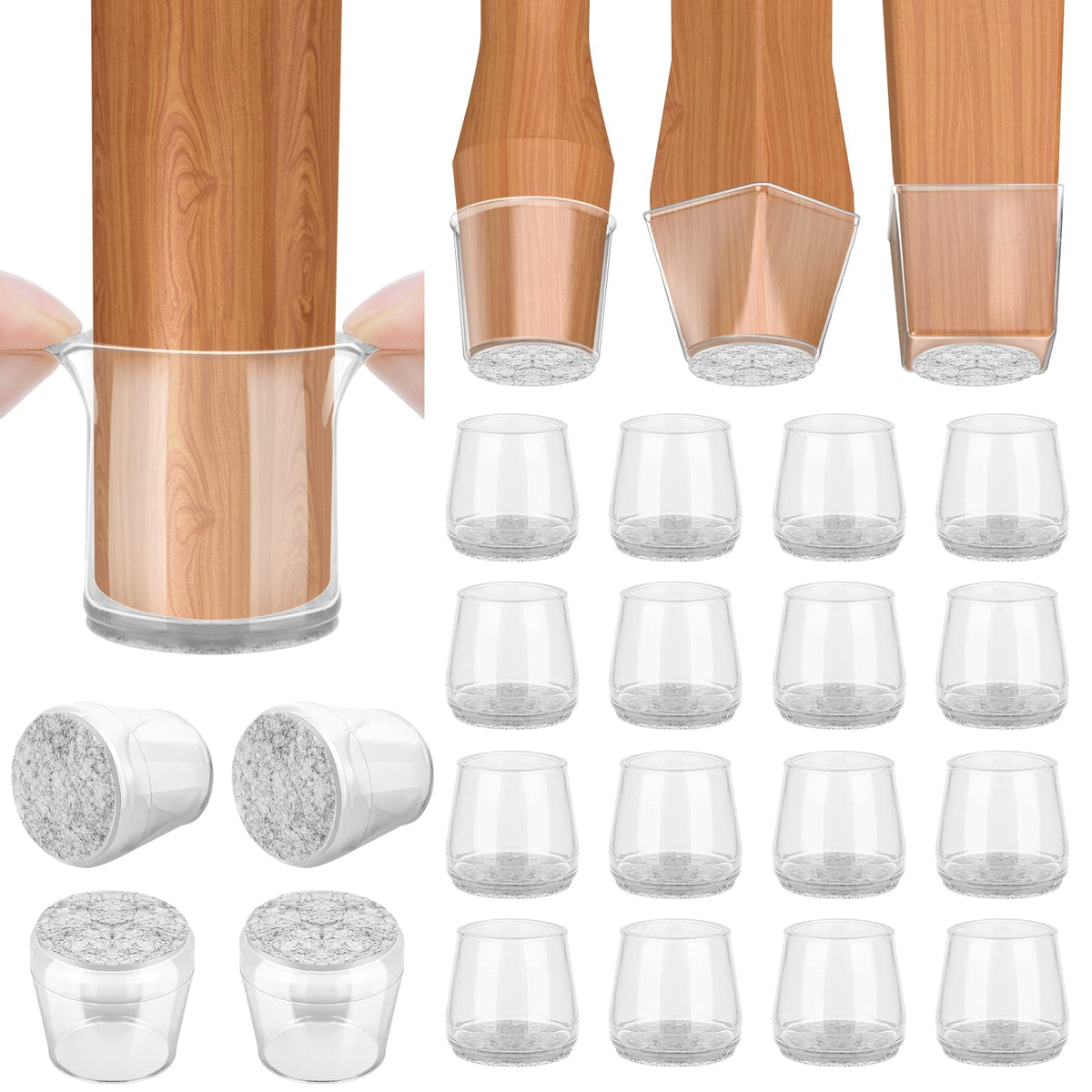 BALEINE silicone chair leg protectors in a clear round XL pack protect hardwood floors.