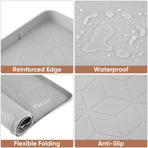 BALEINE silicone under-sink mat under cabinet view shows fit and protection