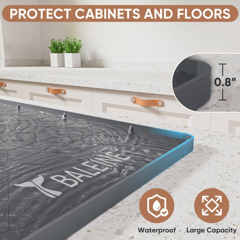 BALEINE under sink mat charcoal installed in cabinet protecting from leaks