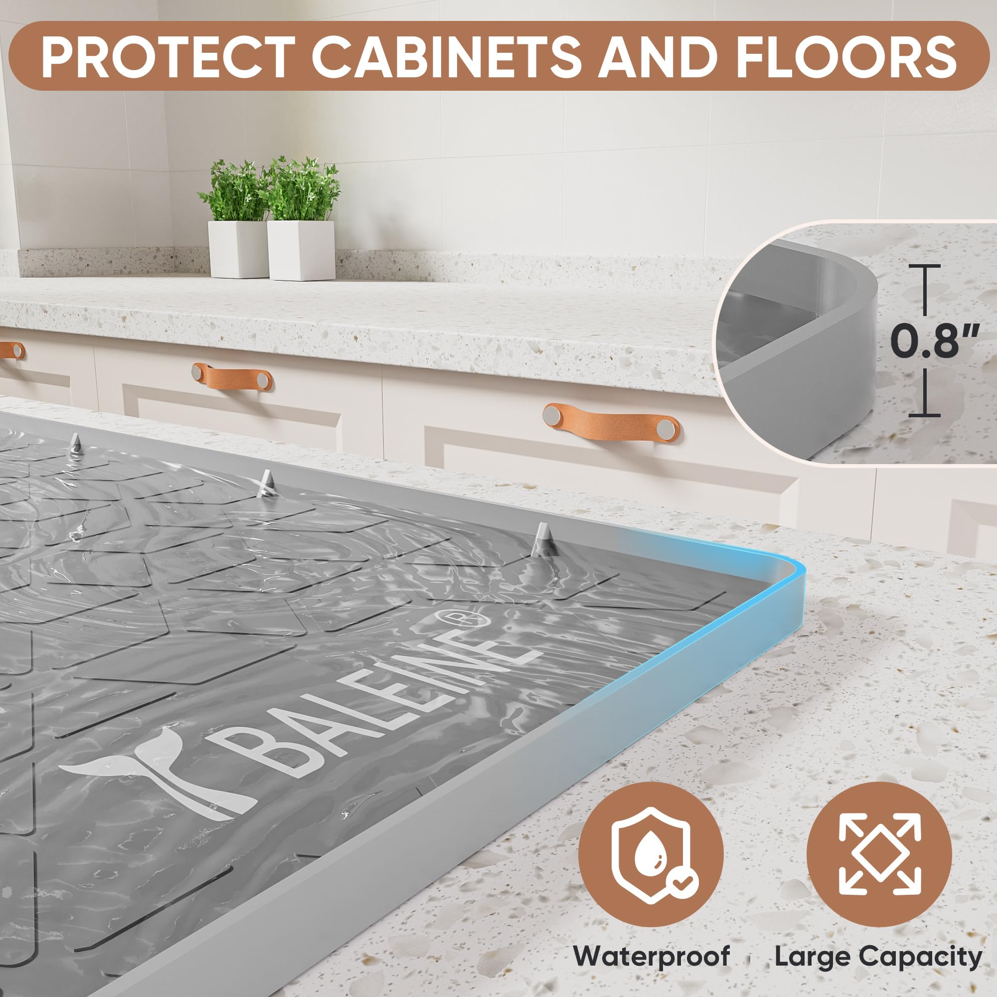 BALEINE waterproof under-sink mat covers cabinet floor and spills