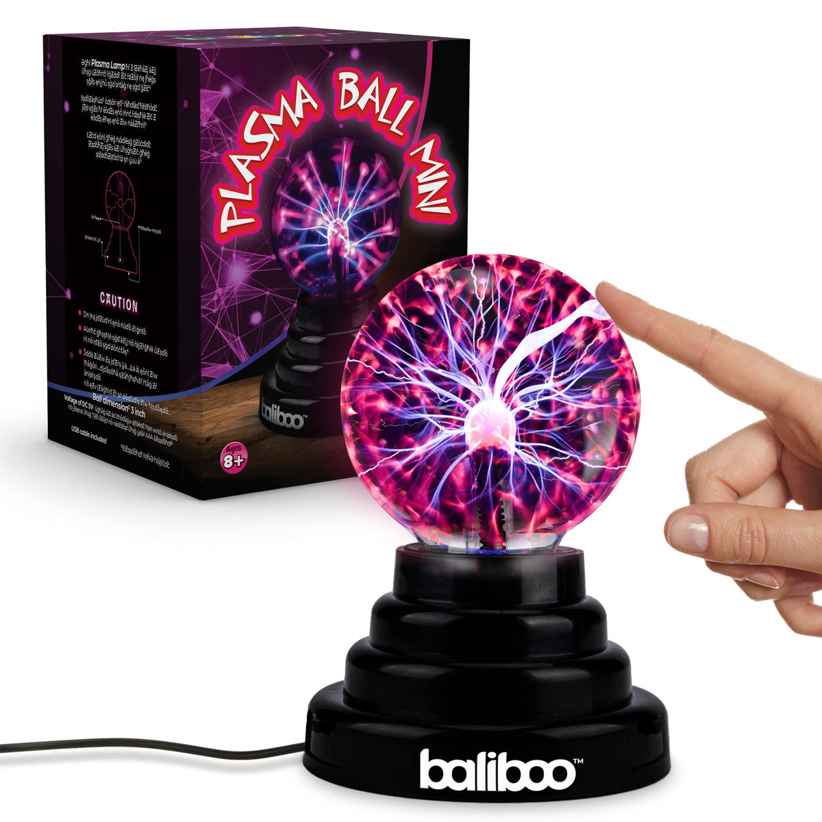BALIBOO 3-inch mini plasma ball light with touch-activated ambience for parties.