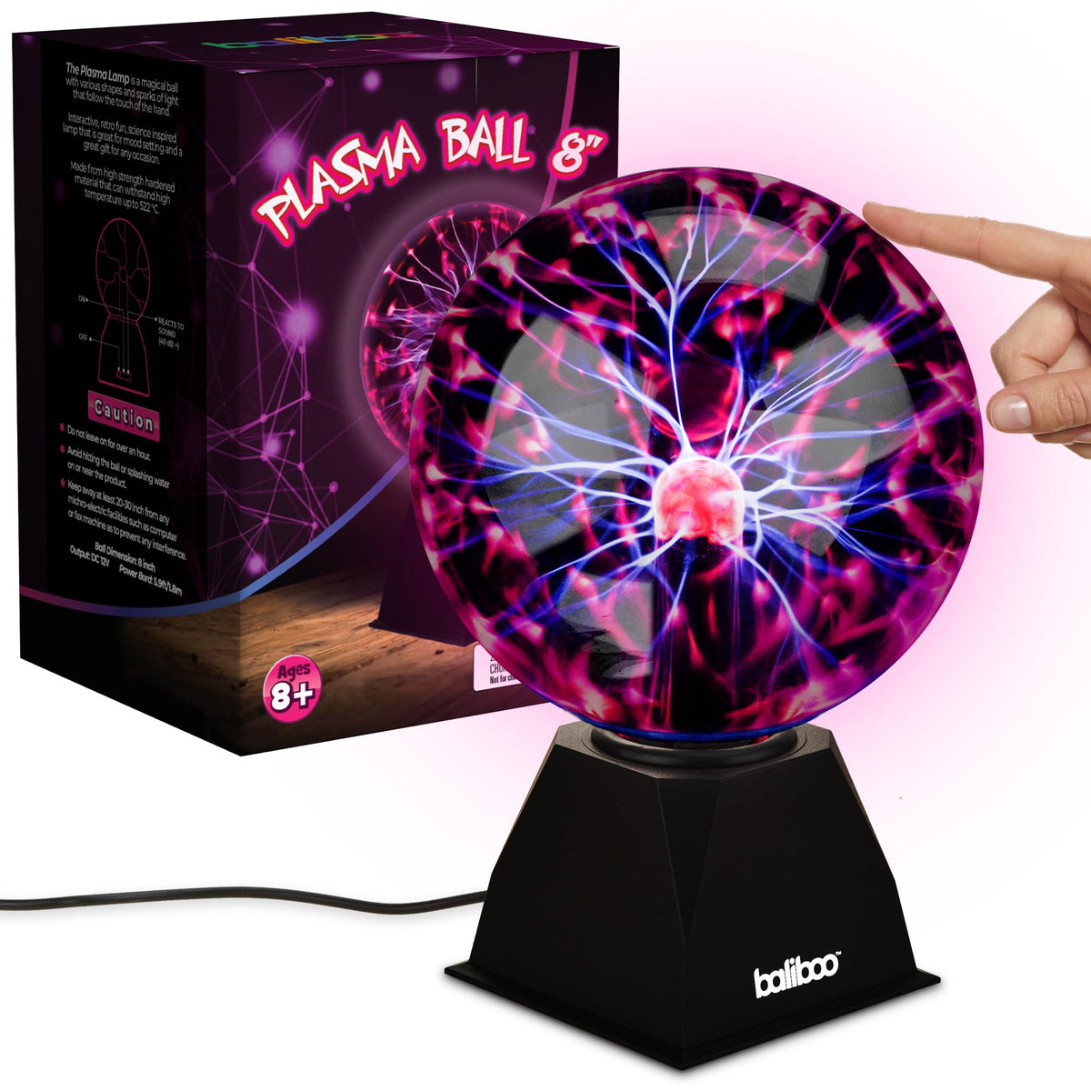 BALIBOO 8-inch plasma ball lit with interactive lightning responding to touch for hands-on learning