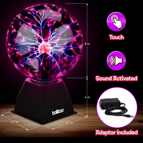BALIBOO plasma globe showing touch-activation with glowing lightning lines