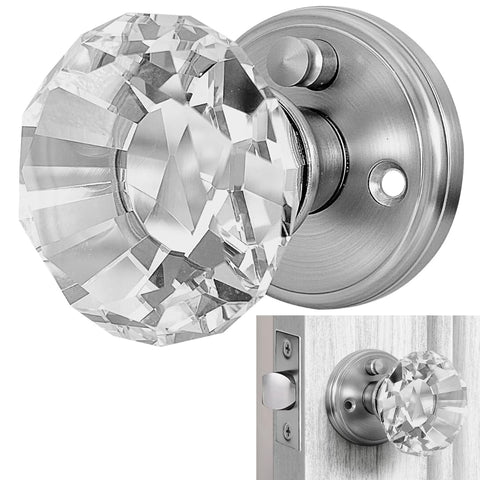 Balin Designs silver crystal door knob with lock, front view, adds vintage elegance to interiors.